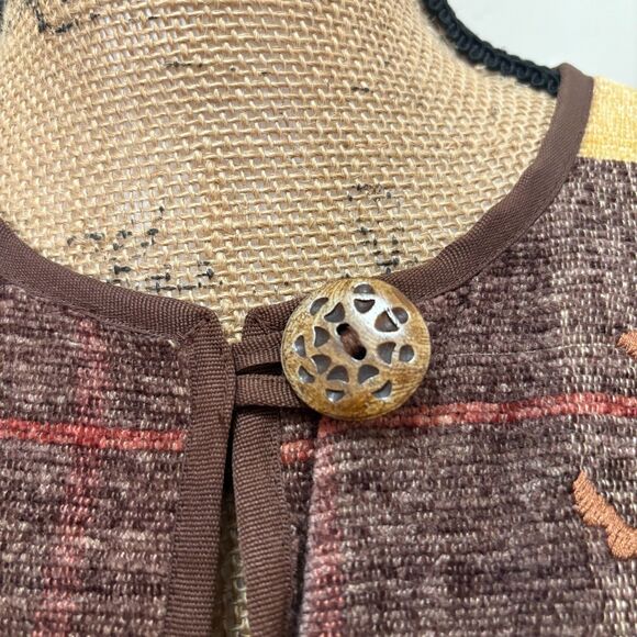 Vintage Allure Chenille Fringe Jacket Patchwork Applique Bohemian Size Medium - Picture 2 of 6